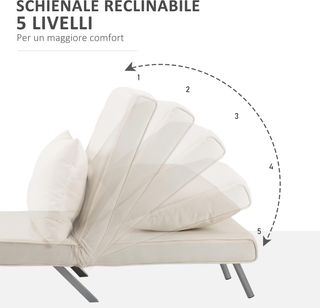 Sillón Cama Individual 3 en 1 Con Respaldo Reclinable En 5 Niveles Y Cojín, Sofá Cama Individual Plegable para Sala de Estar y Salón en Cuero Suede y Acero, 65X69X80 Cm, Crema