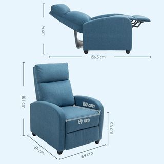 Sillón Relax Reclinable Manual con Reposapiés, Sillón Reclinable Acolchado en Tela Efecto Lino para Dormitorio, Sala de Estar y Salón, Azul