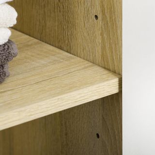 Armario De Baño, Mueble De Baño De Madera Con 2 Armarios Con Puertas Y 2 Estantes Abiertos, Diseño Antivuelco, 53X33.5X195.7 Cm, Blanco Y Madera