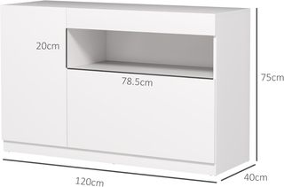 Credenza de Cocina Baja Con Puertas Amortiguadas, Mueble Buffet Con 2 Armarios, Estante Abierto, 2 Orificios Pasacables, Estante Regulable Y Sistema Antivuelco, Blanco