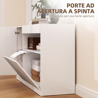 Credenza de Cocina Baja Con Puertas Amortiguadas, Mueble Buffet Con 2 Armarios, Estante Abierto, 2 Orificios Pasacables, Estante Regulable Y Sistema Antivuelco, Blanco
