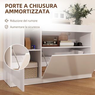 Credenza de Cocina Baja Con Puertas Amortiguadas, Mueble Buffet Con 2 Armarios, Estante Abierto, 2 Orificios Pasacables, Estante Regulable Y Sistema Antivuelco, Blanco