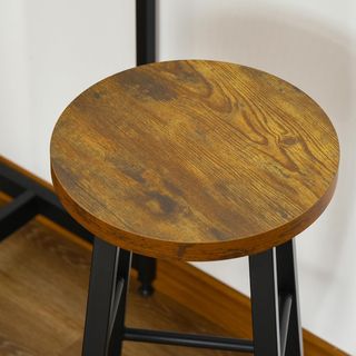 Conjunto De Comedor Con Barra Y 2 Taburetes Altos, Mesa Alta Con 3 Estantes Laterales Y Taburetes Con Reposapiés Estilo Industrial, Marrón