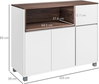 Móvil Cocina Credenza Moderna en Madera Con Armarios, Cajón Y Espacio Abierto, Móvil Multiusos para Cocina Y Sala de Estar, 105X39X83Cm, Blanco