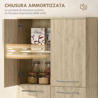 Credenza de Cocina, Mueble Despensa Con 2 Armarios, Mueble de Cocina Con Estantes Regulables en MDF, para Comedor, Sala de Estar, Salón, 59X31X155 Cm, Roble