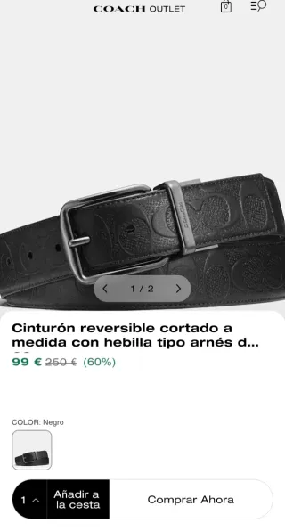 Cinturón Coach Hombre Negro reversible