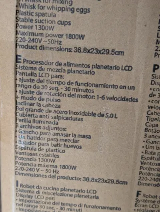 Batidora Amasadora Briebe Inoxidable 5L 1300-1800W