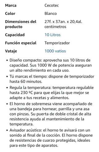 Horno eléctrico Cecotec pequeño