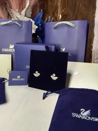 Pendientes Swarovski Cisne Plata y Blanco