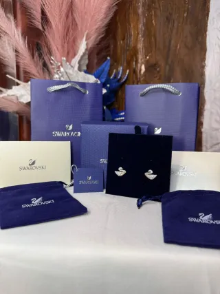 Pendientes Swarovski Cisne Plata y Blanco