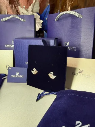 Pendientes Swarovski Cisne Plata y Blanco