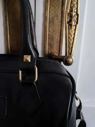 Bolso de cuero auténtico negro