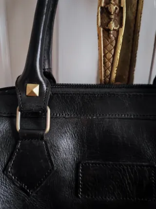 Bolso de cuero auténtico negro