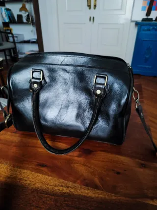 Bolso de cuero auténtico negro