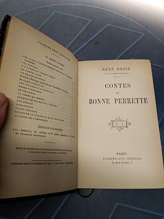 LIBROS,  Contes de bonne Perrette + Memoires Dúne Vieille Fille, Edición en Francés de René Bazin