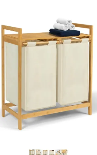 Cesto Ropa Bambú Doble Beige