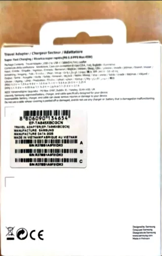 DOS CARGADORES SAMSUNG 45WCARGA RÁPIDA 1MCABLE