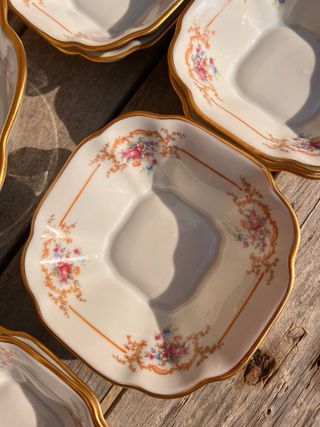 Set de Platitos i bowl de porcelana Limoges floral