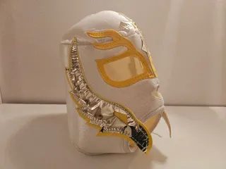 Máscara Lucha Libre Rey Mysterio Blanca y Dorada