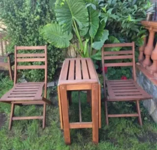 Mesa y 2 Sillas Jardín Madera