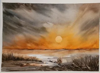 Acquerello acquarello tramonto dopo pioggia