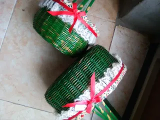 Lote 2 cestas mimbre artesanal verdes