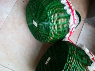 Lote 2 cestas mimbre artesanal verdes
