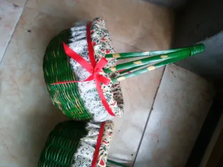 Lote 2 cestas mimbre artesanal verdes