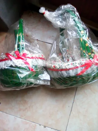 Lote 2 cestas mimbre artesanal verdes