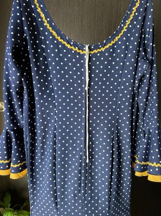 Vestido Flamenco Azul Marino Lunares Mostaza