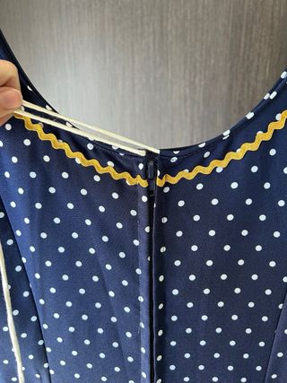 Vestido Flamenco Azul Marino Lunares Mostaza