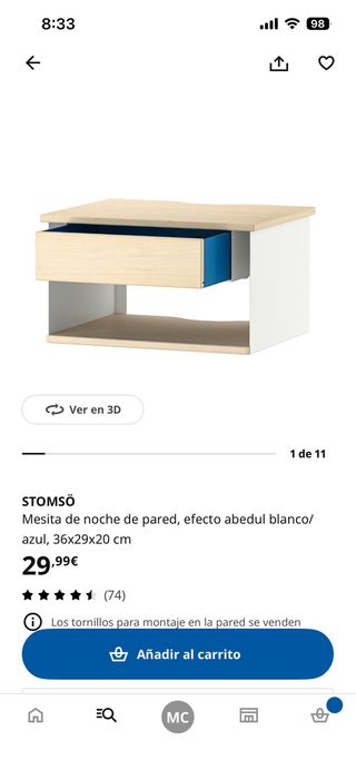 Mesita de noche Stomso Ikea madera y metal