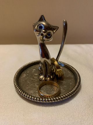 Porta anelli gatto metallo argentato