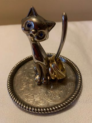 Porta anelli gatto metallo argentato