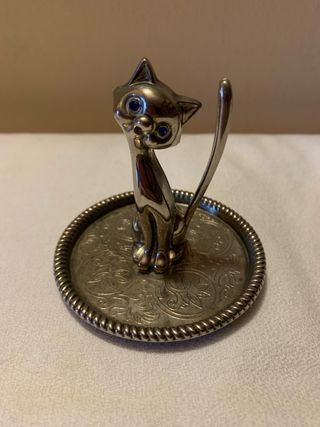 Porta anelli gatto metallo argentato