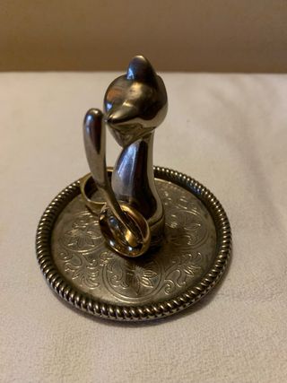 Porta anelli gatto metallo argentato