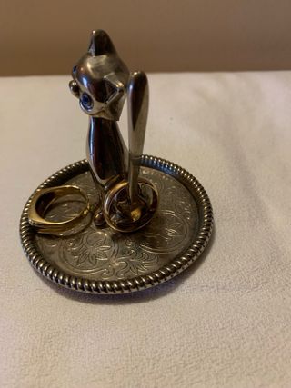 Porta anelli gatto metallo argentato