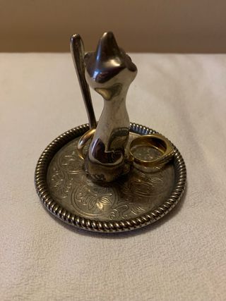 Porta anelli gatto metallo argentato