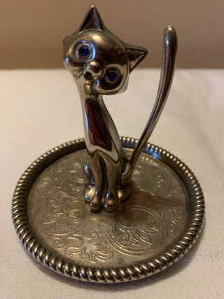 Porta anelli gatto metallo argentato