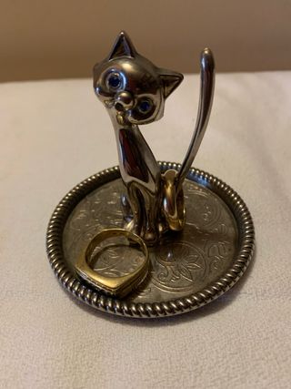Porta anelli gatto metallo argentato