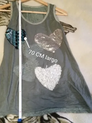 Camiseta tirantes M Corazones lentejuelas