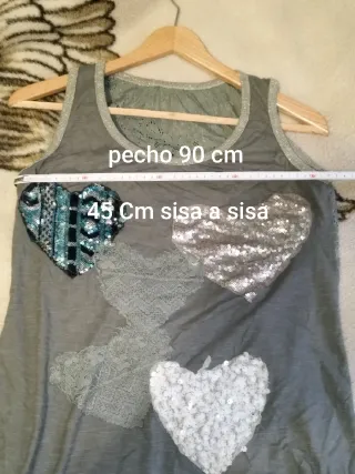 Camiseta tirantes M Corazones lentejuelas