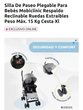 Silla Paseo Mobiclinic Plegable Bebé