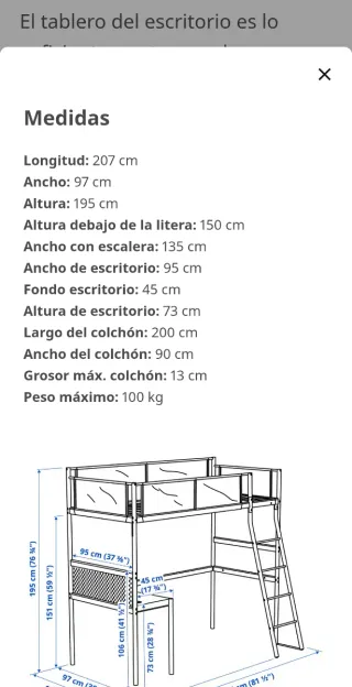 Cama alta con escritorio