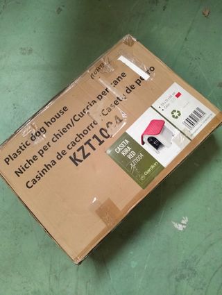 Caseta de resina para perro pequeño Kira 59×75×66 cm beige/rojo