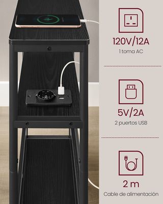 VASAGLE Mesa Auxiliar con Multienchufe, Mesita Estrecha