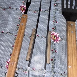 Set Utensilios Parrilla Asado Madera Metal