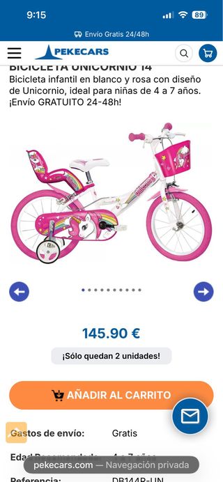 Bicicleta Infantil Unicornio Rosa