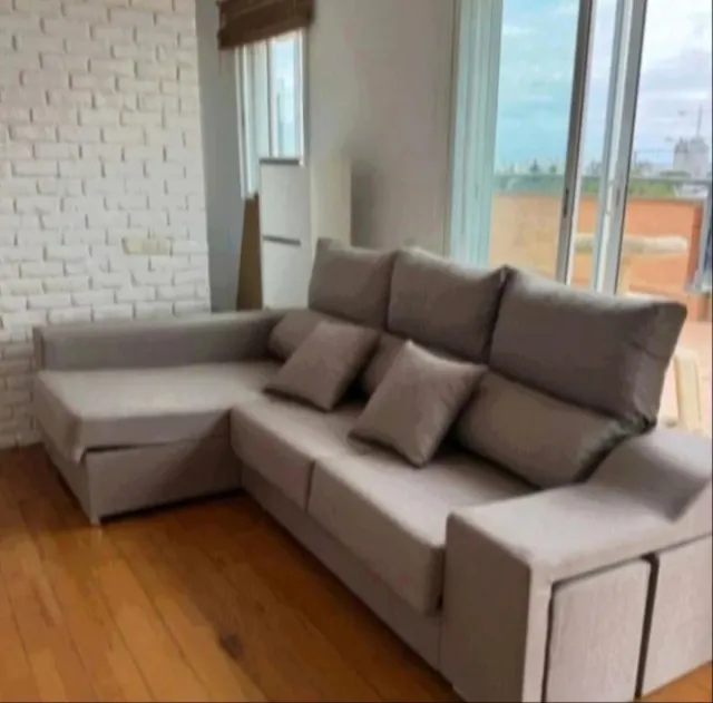 Sofá modular tela gris y beige