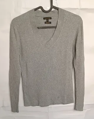 Massimo Dutti Jersey Gris Cuello Pico Talla M
